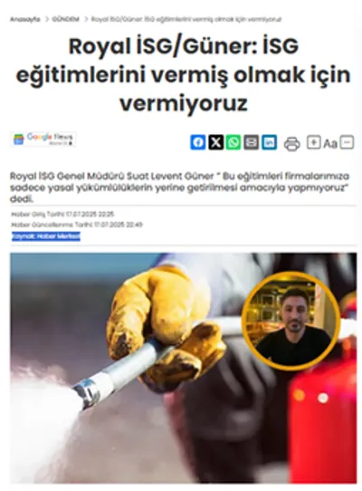 Royal İSG: İSG eğitimlerini vermiş olmak için vermiyoruz Royal İSG Genel Müdürü Suat Levent Güner, iş sağlığı ve güvenliği eğitimleri hakkında açıklama yapıyor